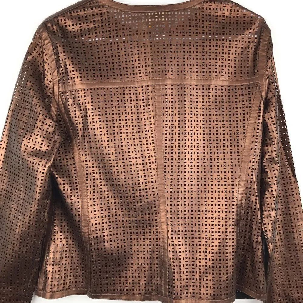 Ruby Rd. Metallic Bronze Laser Cut Lightweight Jacket - Picture 5 of 11